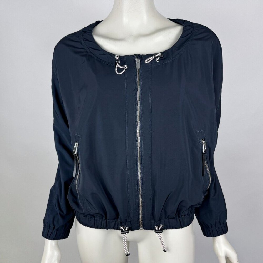 ATHLETA Chill Bomber Jacket Women M EUC Full Zip Lined Round neck Pockets